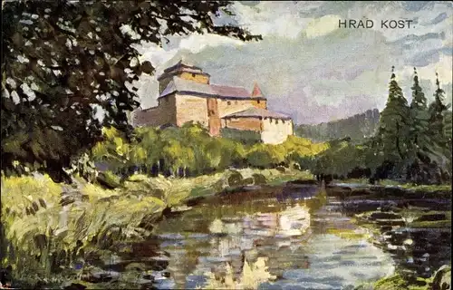 Künstler Ak Podkost Český Ráj Böhmisches Paradies Reg. Königgrätz, Hrad Kost, Burg Kost