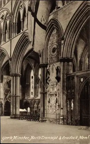 Ak York Yorkshire England, York Minster, North Transept, Cradock Memorial