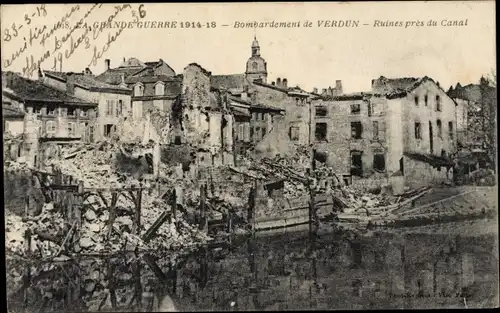 Ak Verdun Meuse, Ruines prés du Canal