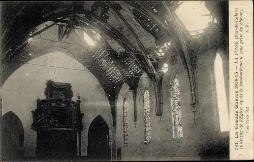 Ak La Fosse Pas de Calais, La Grande Guerre, Intérieur de l'Eglise après le bombardement