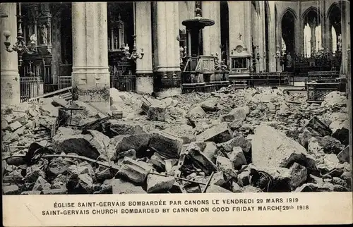 Ak Saint Gervais Loir et Cher, Èglise, Bombardée par Canons le Vendredi 29 Mars 1919