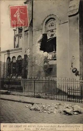 Ak Reims Marne, Eglise Saint André, Rue du faubourg Cérès