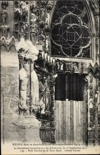 Ak Reims Marne, La Cathédrale incendiée par les Allemands, 1914