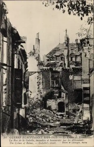 Ak Reims Marne, La Rue de la Gabelle, bombardée