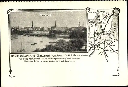 Ak Hamburg, Deutsche Eisenbahnen, Bahnverbindungen Dänemark Schweden Norwegen Finnlang, Ostsee