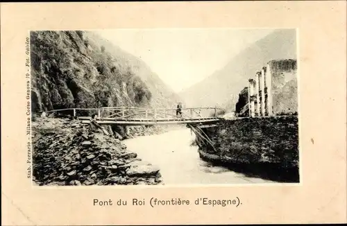 Ak Haute Garonne, Pont du Roi frontiere d'Espagne