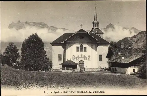 Ak Saint Nicolas de Veroce Haute Savoie, Kirche