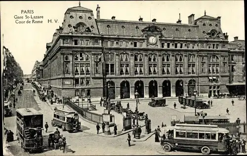 Ak Paris VIII, Gare Saint Lazare, Cour de Rome