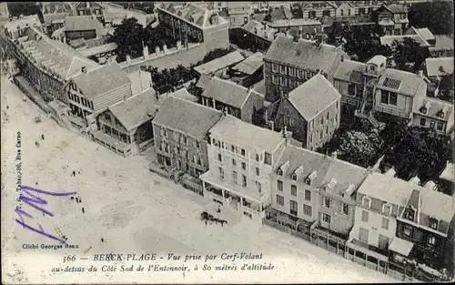 Ak Berck Plage Pas de Calais, Vue prise par Cerf Volant au dessus du Cote Sud de l'Entonnoir