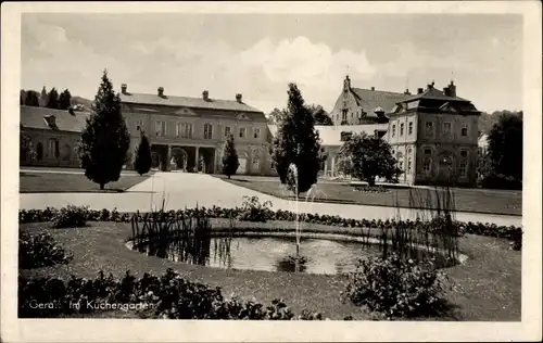 Ak Gera Thüringen, Blick in den Küchengarten, Fontäne