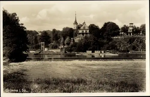 Ak Grimma in Sachsen, Stadtansicht, Flusspartie, Brücke