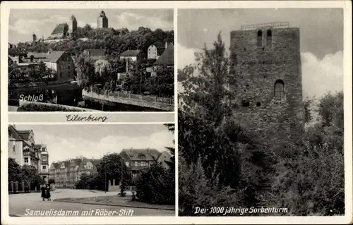 Ak Eilenburg an der Mulde, Sorbenturm, Schloß, Samuelisdamm mit Röber-Stift