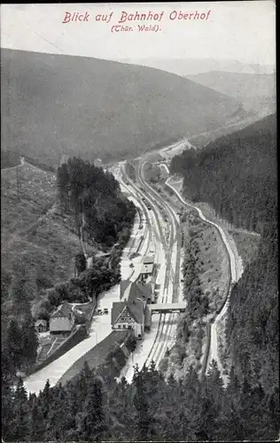 Ak Oberhof Thür., Blick vom Bärenstein auf den Bahnhof, Eisenbahn