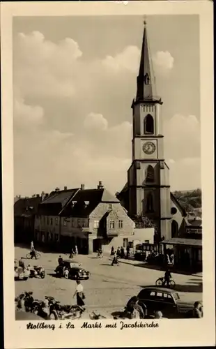 Ak Stollberg im Erzgebirge, Partie auf dem Markt, Jacobikirche