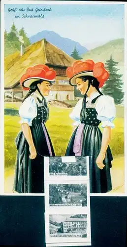 Leporello Ak Bad Griesbach im Schwarzwald, Frauen in Tracht, Bollenhüte, Müttersanatorium St. Anna