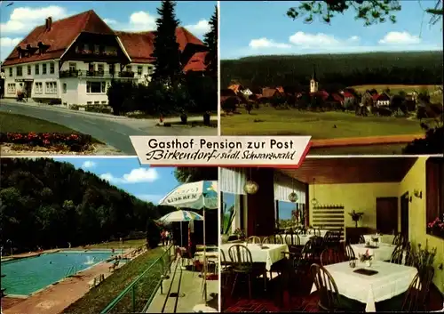 Ak Birkendorf im Schwarzwald Baden Württemberg, Pension zur Post, Pool , Speisesaal