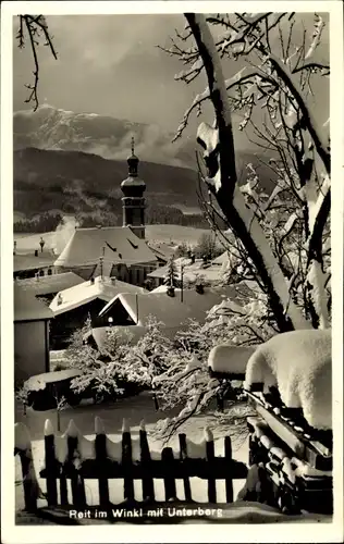 Ak Reit im Winkl Oberbayern, Teilansicht mit Unterberg, Winterlandschaft, Schnee