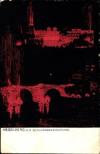 Ak Heidelberg am Neckar, Schlossbeleuchtung, Brücke, Nacht