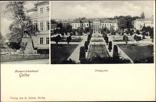 Ak Gotha in Thüringen, Orangerie, Bismarckdenkmal