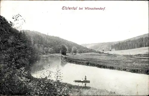 Ak Wünschendorf an der Elster, Elstertal, Ruderboot