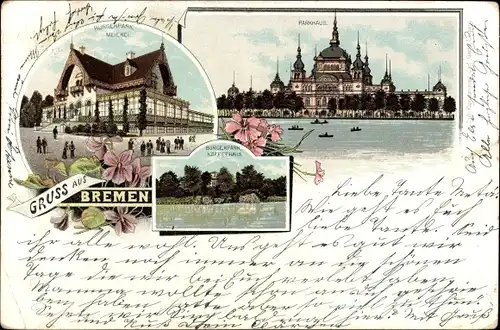 Litho Hansestadt Bremen, Parkhaus im Bürgerpark, Kaffeehaus, Meierei