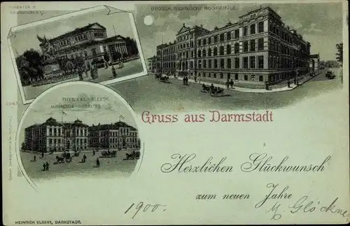 Mondschein Litho Darmstadt in Hessen, Technische Hochschule, Physikal. - Elektr. - Chemie Gebäude