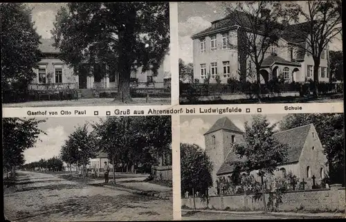 Ak Ahrensdorf Ludwigsfelde in Brandenburg, Gasthof, Schule, Kirche