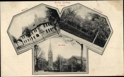 Ak Groß Ziethen Kremmen im Havelland, Kirche, Schule, Pfarrhaus