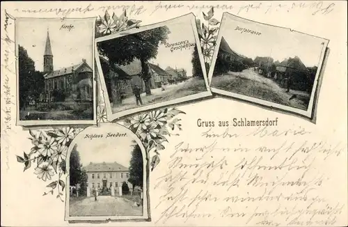 Ak Schlamersdorf Seedorf im Kreis Segeberg, Schloss Seedorf, Kirche, Dorfstraße