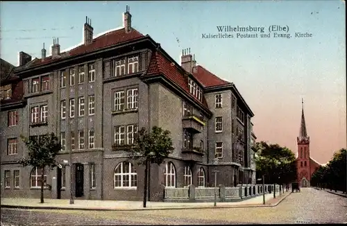 Ak Hamburg Wilhelmsburg, Kaiserliches Postamt, Evangelische Kirche