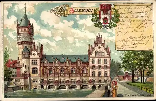 Litho Hannover in Niedersachsen, Wappen, Flusswasserkunst