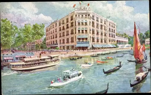 Künstler Ak Lido di Venezia Veneto, Le Grand Hotel, Boote, Salondampfer