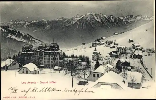 Ak Les Avants Montreux Kanton Waadt, Grand Hotel im Winter