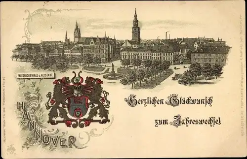 Wappen Litho Hannover in Niedersachsen, Friedrichswall und Altstadt, Panorama