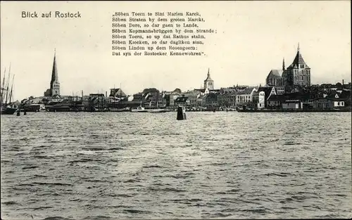 Ak Rostock in Mecklenburg Vorpommern, Blick vom Meer zur Stadt