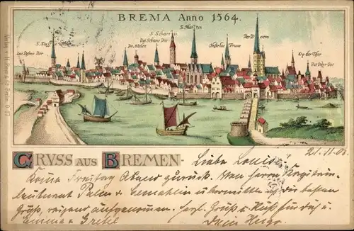 Litho Hansestadt Bremen, historische Stadtansicht 1564