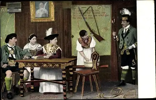 Ak Salontiroler, Gäste am Tisch sitzend, Tracht, Serie 264