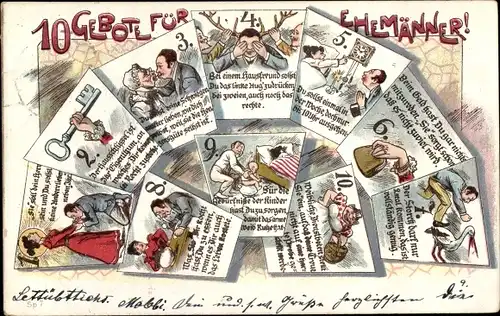 Litho 10 Gebote für deutsche Männer, Humor, Ehehumor