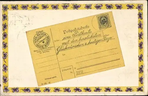 Passepartout Ak Glückwunsch, Postpaketschein