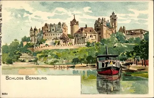 Litho Bernburg an der Saale Salzlandkreis in Sachsen Anhalt, Partie vom Schloss, Dampfer