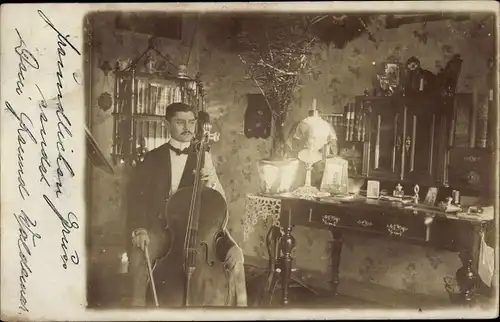 Foto Ak Hamburg, Musiker Waldemar, Cello Spieler, Schnurrbart,