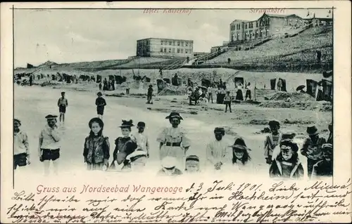 Ak Nordseebad Wangerooge in Ostfriesland, Partie am Strand, Kinder, Strandkörbe