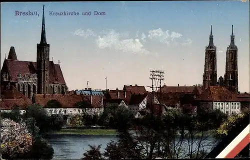 Ak Wrocław Breslau Schlesien, Kreuzkirche und Dom