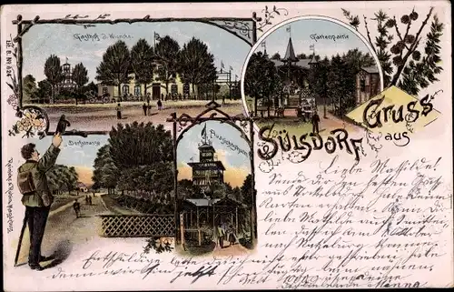 Litho Sülsdorf Selmsdorf Mecklenburg Vorpommern, Gasthof, Gartenpartie, Dorfstraße, Aussichtsturm