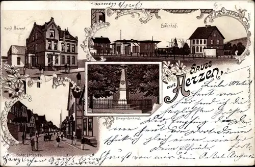 Litho Aerzen b. Bad Münder, Post, Bahnhof, Ehrenmal, Kriegerdenkmal