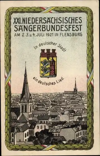 Wappen Passepartout Ak Flensburg in Schleswig Holstein, XXI. Niedersächsisches Sängerbundesfest