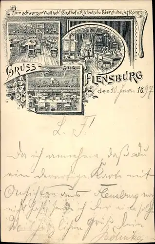 Litho Flensburg in Schleswig Holstein, Gasthof und Bierstube zum schwarzen Walfisch