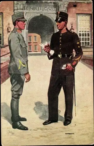 Künstler Ak Niederländische Soldaten in Uniformen, Koninklijke Militaire Academie