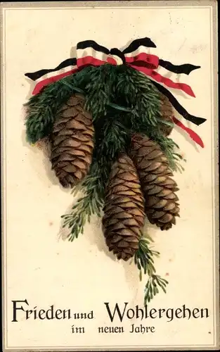 Ak Glückwunsch Neujahr, Tannenzweig, Tannenzapfen