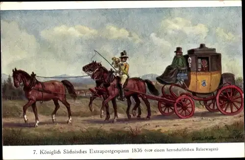 Künstler Ak Müller, Gustav, Königlich Sächsisches Extrapostgespann 1836